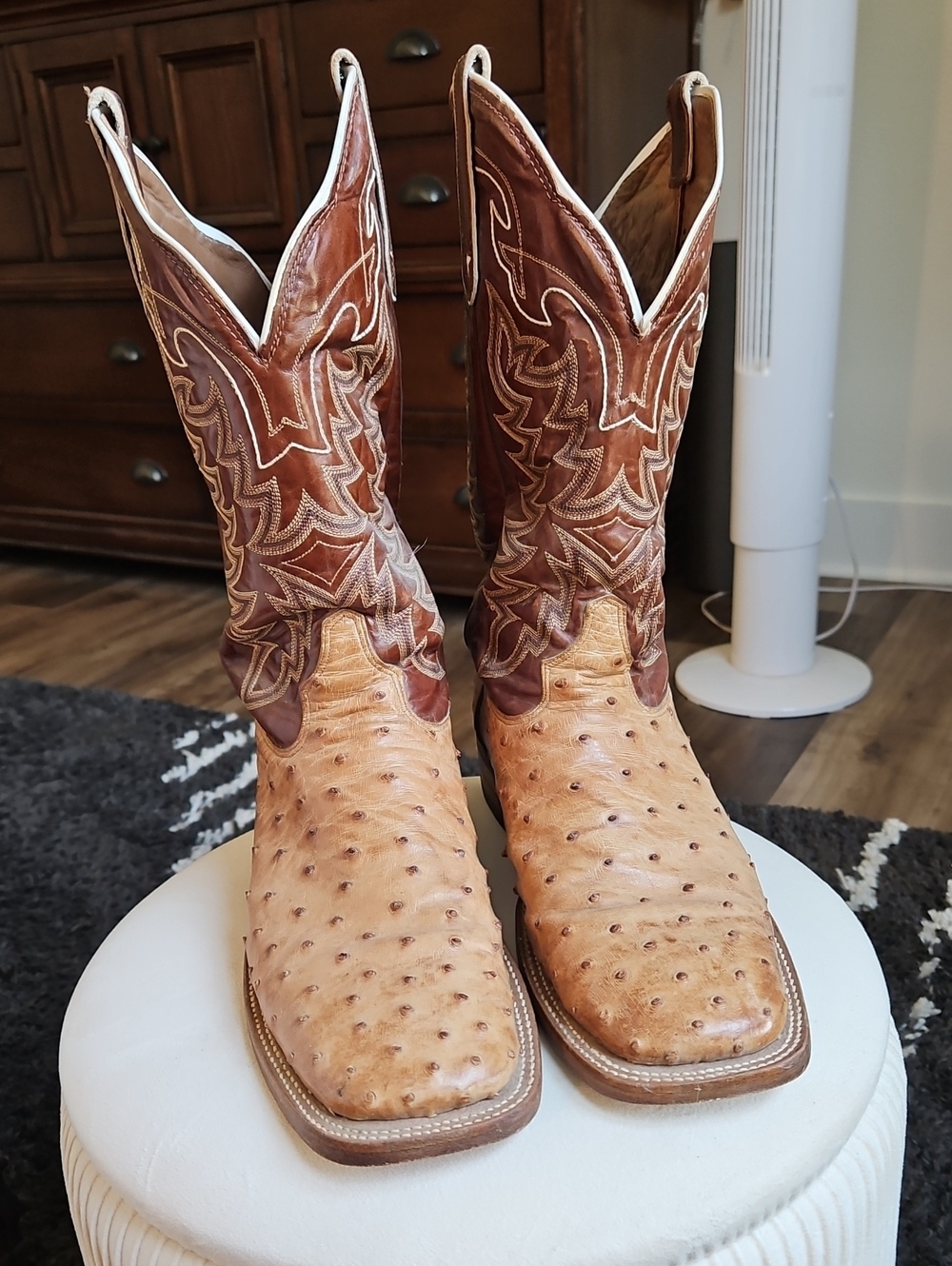 Men's Two-Tone Brown Ostrich Leather Cowboy Boots